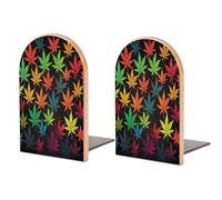 Bookends 1 Pair Colorful Cannabis Leaves Heavy Bookends for Shelves