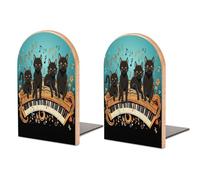 Bookends 1 Pair Four Black Cats Lying on The Piano Keyboard Heavy Bookends for Shelves