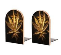Bookends 1 Pair Golden Cannabis Heavy Bookends for Shelves