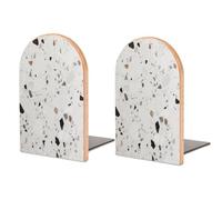 Bookends 1 Pair White Terrazzo Heavy Bookends for Shelves