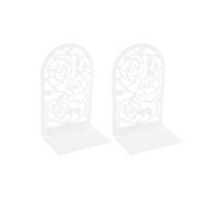 bookends 2Pcs Style Rose Book Ends Heavy Books Home Book Rack Holder Office Desktop bookends for shelves(White)