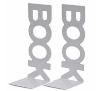 Bookends, Metal Bookends, Book Ends - Vertical “BOOK” Design with Non-Slip Rubber Pads, 21 x 8 x 9 cm, Ideal for Students, Desks & Shelves (White)