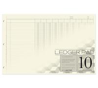 BookFactory Ledger Notepad / Large 10 Column Accounting Book (10 Columns) 17" x 11" 50 Pages Landscape Notepad (PAD-050-CLCPD3 (17x11-Ledger-10)-AX)