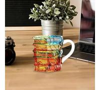 Bookhaven Mug, 3D Hand-Painted Book Stained Glass Coffee Cup, Novelty Books Coffee Mug, Unique Gift for Readers Librarians Book Lovers Writers & Bibliophiles (B)