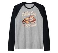Bookish Cat Coffee Design for Cozy Reading Days Raglan Baseball Tee