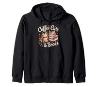 Bookish Cat Coffee Design for Cozy Reading Days Zip Hoodie