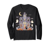 Bookish Ghost Haunted Bookstore Cat Bookworm Book Lover Long Sleeve T-Shirt