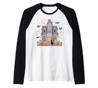 Bookish Ghost Haunted Bookstore Cat Bookworm Book Lover Raglan Baseball Tee