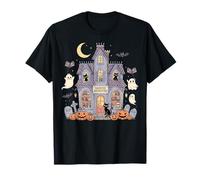 Bookish Ghost Haunted Bookstore Cat Bookworm Book Lover T-Shirt