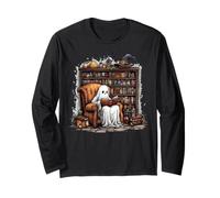 Bookish Ghost Haunted Library Bookworm Book Lover Long Sleeve T-Shirt