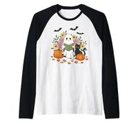 Bookish Ghost Reading with Cat Boho Spooky Season Book Lover Raglan Baseball Tee