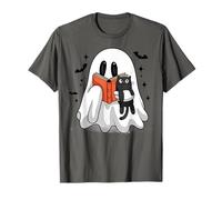 Bookish Ghost Reading with Cat Spooky Season Book Lover T-Shirt