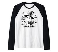 Bookish Ghost Witch Hat Reading Book Nerd Bookworm Literary Raglan Baseball Tee