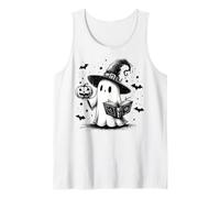 Bookish Ghost Witch Hat Reading Book Nerd Bookworm Literary Tank Top
