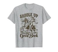 Bookish Retro Western Cowgirl Texas Book Lover Novel Reader T-Shirt, Men, Heather Grey, 4X-Large