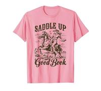 Bookish Retro Western Cowgirl Texas Book Lover Novel Reader T-Shirt, Men, Pink, 3X-Large