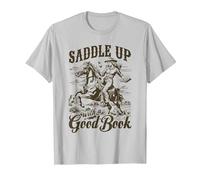 Bookish Retro Western Cowgirl Texas Book Lover Novel Reader T-Shirt, Men, Silver Grey, Medium