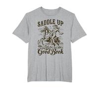 Bookish Retro Western Cowgirl Texas Book Lover Novel Reader T-Shirt, Men's Big and Tall, Heather Grey, 6X Tall