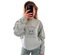 Bookish Sweatshirt - Grey ‘Fully Booked This Autumn’ - Cute Owl Book Lover Jumper - Hand Screen Print - Heavyweight Soft Ringspun Cotton (UK, Alpha, XL, Regular, Regular)