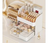 Booklov Makeup Organizer for Vanity, Countertop Cosmetic Display Case with Clear Acrylic Drawers, Bathroom Counter Beauty Caddy, Cute Table Storage Holder for Skincare, Brush Lipsticks, Crystal White