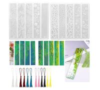 Bookmark Resin Mold with Different Design, Rectangle Silicone Bookmark Epoxy Resin Moulds with Colorful Tassels for Bookmarks Making Jewelry Craft (2PCS:14.8CM*15.8CM)