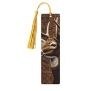 Bookmark Wood Bookmark with Holes and Tassels Wood Tags Deer on Brown Background Wooden Craft Bookmarks Vintage Bookmarks Ornaments Wooden Book Marks for Women Men Gifts