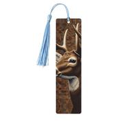 Bookmark Wood Bookmark with Holes and Tassels Wood Tags Deer on Brown Background Wooden Craft Bookmarks Vintage Bookmarks Ornaments Wooden Book Marks for Women Men Gifts