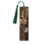 Bookmark Wood Bookmark with Holes and Tassels Wood Tags Deer on Brown Background Wooden Craft Bookmarks Vintage Bookmarks Ornaments Wooden Book Marks for Women Men Gifts