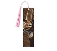 Bookmark Wood Bookmark with Holes and Tassels Wood Tags Deer on Brown Background Wooden Craft Bookmarks Vintage Bookmarks Ornaments Wooden Book Marks for Women Men Gifts