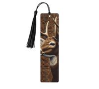 Bookmark Wood Bookmark with Holes and Tassels Wood Tags Deer on Brown Background Wooden Craft Bookmarks Vintage Bookmarks Ornaments Wooden Book Marks for Women Men Gifts
