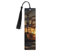 Bookmark Wood Bookmark with Holes and Tassels Wood Tags Fantasy Pirate Ship Wooden Craft Bookmarks Vintage Bookmarks Ornaments Wooden Book Marks for Women Men Gifts