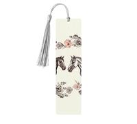 Bookmark Wood Bookmark with Holes and Tassels Wood Tags Flowers and Horses Hand Drawn Wooden Craft Bookmarks Vintage Bookmarks Ornaments Wooden Book Marks for Women Men Gifts