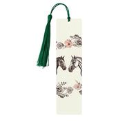Bookmark Wood Bookmark with Holes and Tassels Wood Tags Flowers and Horses Hand Drawn Wooden Craft Bookmarks Vintage Bookmarks Ornaments Wooden Book Marks for Women Men Gifts