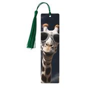 Bookmark Wood Bookmark with Holes and Tassels Wood Tags Three Giraffes Wearing Sunglasses Wooden Craft Bookmarks Vintage Bookmarks Ornaments Wooden Book Marks for Women Men Gifts