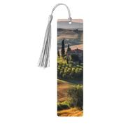 Bookmark Wood Bookmark with Holes and Tassels Wood Tags Tuscany Landscape Tree Scenery Farm Wooden Craft Bookmarks Vintage Bookmarks Ornaments Wooden Book Marks for Women Men Gifts