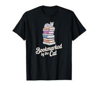 Bookmarked by The Cat Lazy Feline Book Stack Humor Pun T-Shirt