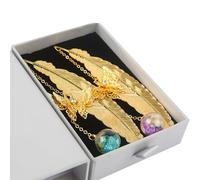 Bookmarks for Women, 2 Pack Metal Feather Bookmark with Butterfly Charms - Teacher Appreciation Gifts, Birthday Gifts for Book Lovers Readers Mom Girls(Golden-Golden Purple Blue)
