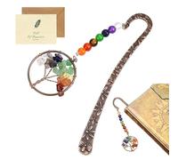 Bookmarks for Women, 7 Chakra Healing Crystal Tree of Life Pretty Bookmark Retro Metal Bookmark for Book Lovers, with a Greeting Card