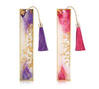 Bookmarks for Women, Kaluofan 2PCS Book Marks for Reading, Durable Handmade Cute Resin Bookmarks, Perfect Gift for Lover Mother Friends Teachers on Valentine's Day Christmas (Rose Red&Deep Purple)