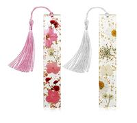 Bookmarks for Women, Kaluofan 2PCS Dried Flowers Bookmarks with Tassels, Durable Handmade Dried Flowers Resin Bookmark, Book Markers for Women, Pretty and Increase Reading Interest