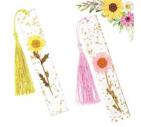 Bookmarks for Women with Tassels NOCHME 2 Pack Epoxy Resin Dried Brightly Colour Real Flower Book Mark with Gold Sprinkles, Unique Transparent Page Reading Marker for Lady Girls,Daisy
