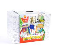 Bookoli - Colour and Keep Dinosaur Activity Box - Colouring Kit with 2 Activity Books - 4 Mini Felt-Tip Pens - 24 Stickers - 1 Giant Puffy Sticker - Customisable Box - Gifts for Kids Ages 6 to 9 Years