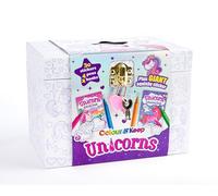 Bookoli - Colour and Keep Unicorn Activity Box - Colouring Kit with 2 Activity Books - 4 Mini Felt-Tip Pens - 30 Stickers - 1 Giant Puffy Sticker - Customisable Box - Gifts for Kids Ages 6 to 9 Years