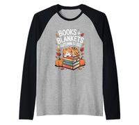 Books and Blankets Autumn Bliss Cozy Reading Cat Lover Raglan Baseball Tee