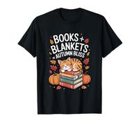 Books and Blankets Autumn Bliss Cozy Reading Cat Lover T-Shirt