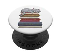Books and Cats Book Lover Reading Kitten Library Bookish PopSockets Adhesive PopGrip