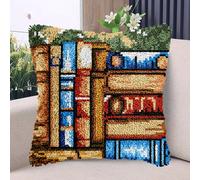 Books and Dictionary Latch Hook Kits Pillow with Printed Canvas DIY Handmade Cushion Crochet Yarn Embroidery Hook and Latch Kit Pillowcase Christmas Decoration 43x43cm