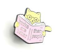 Books Are Better Than People Cute Reading Cat Bookworm Metal Enamel Pin Badge