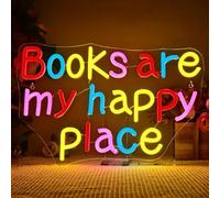 Books Are My Happy Place LED Neon Sign for Wall Decor USB Adjustable Brightness Living Room Bars Pub Club Gatherings Art Wall Decor