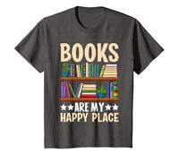 Books are My Happy Place T-Shirt, Youth, Asphalt Grey, Large